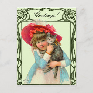 POSTAL VINTAGE POSTCARD CHILE W RED GORRA Y CAT POR ARA