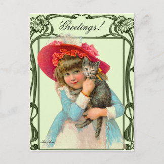 POSTAL VINTAGE POSTCARD CHILE W RED GORRA Y CAT POR ARA