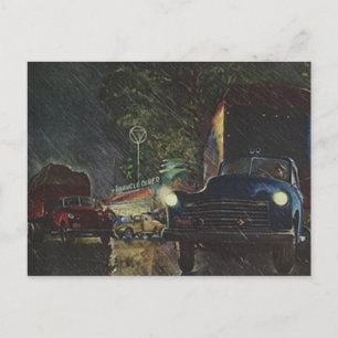 Postal Vintage Postcard Retro Rainy Night Diner