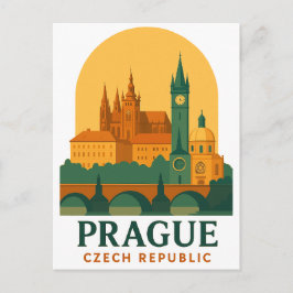 Postal Vintage Prague Czech Republic Travel Retro 