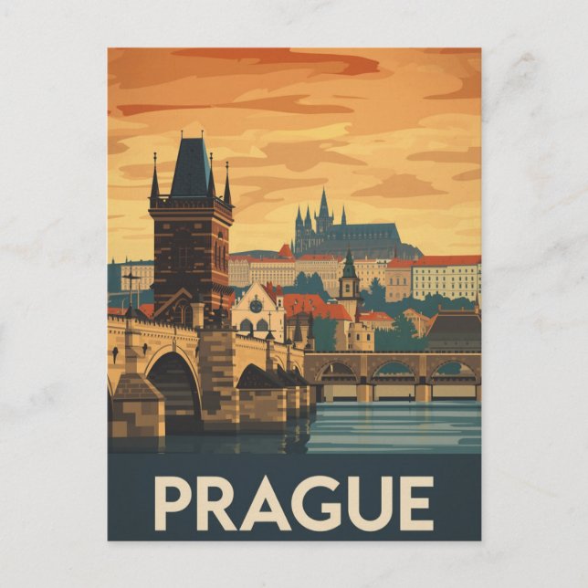 Postal Vintage Prague Travel Poster Charles Bridge (Anverso)