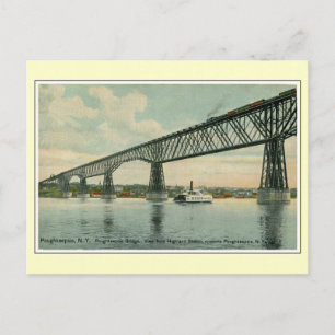 Postal Vintage Puente Poughkeepsie 1913, tren, barco