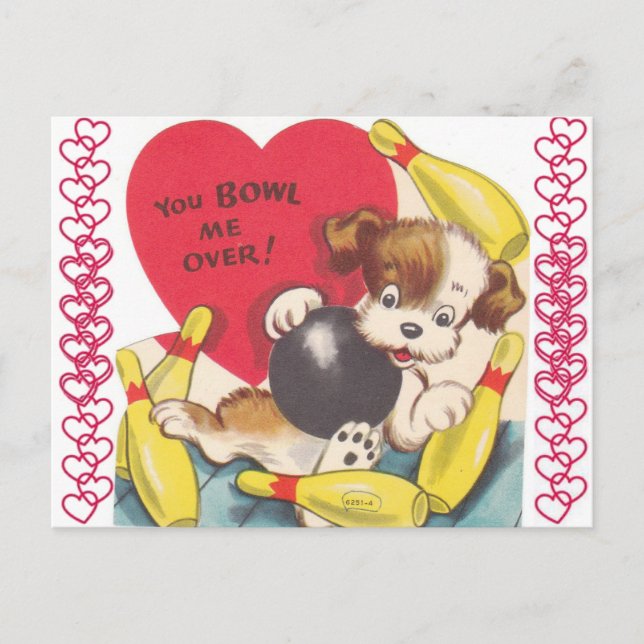 Postal Vintage Puppy Dog Bowling Valentcard (Anverso)