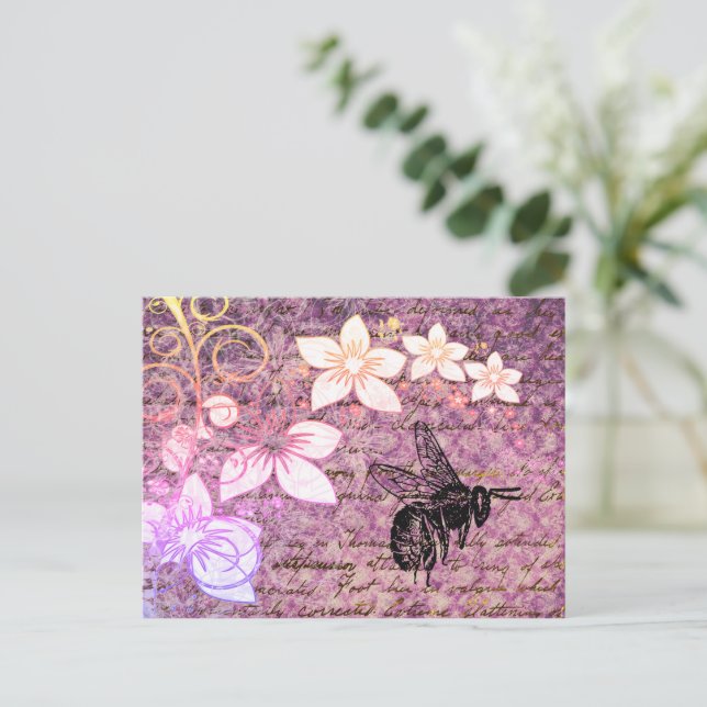 Postal Vintage Purple Bee (Anverso de pie)