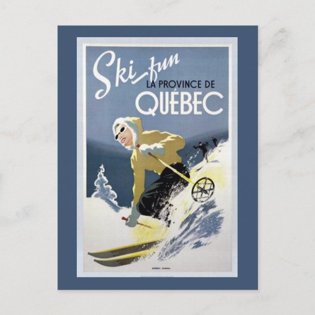 Postal Vintage Quebec, esquí de Canadá (Anverso)