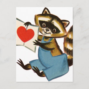 Postal Vintage Raccoon Love
