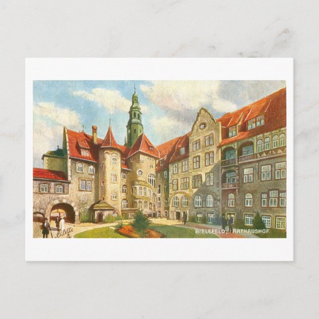 Postal Vintage Rathaus Bielfeld Alemania (Anverso)