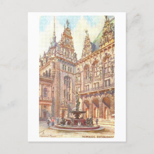 Postal Vintage Rathaus Hamburg Alemania