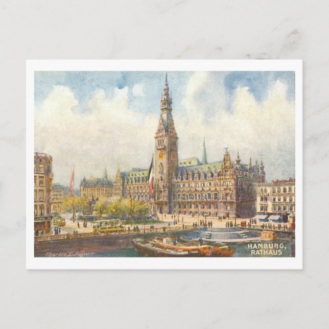 Postal Vintage Rathaus Hamburg Alemania (Anverso)
