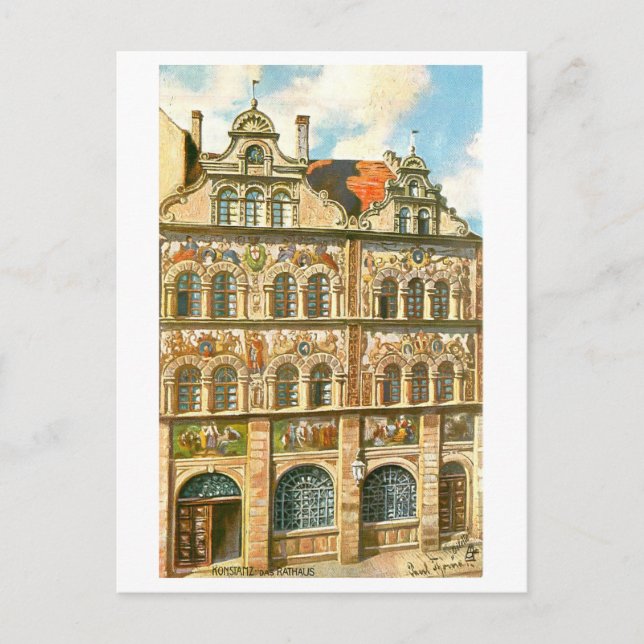 Postal Vintage Rathaus Konstanz Alemania (Anverso)