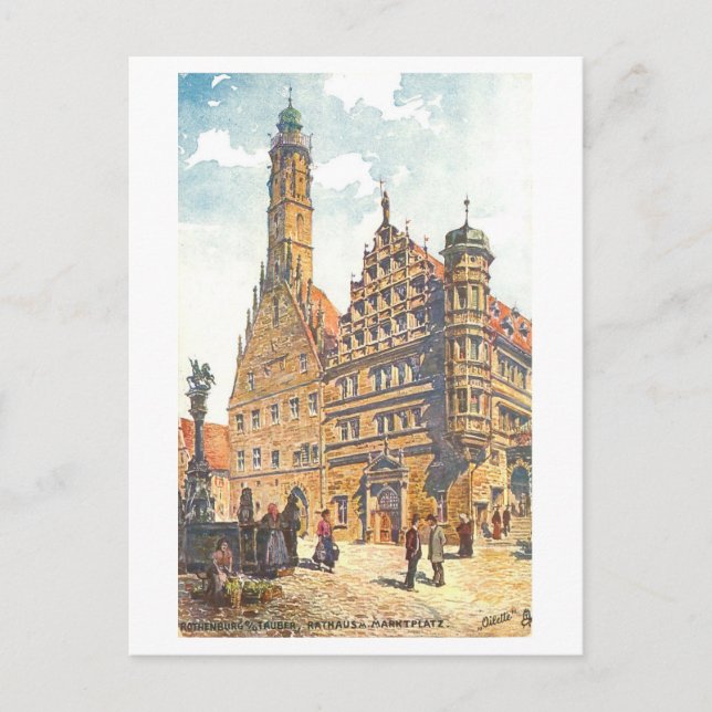 Postal Vintage Rathaus Rothenburg, Alemania (Anverso)