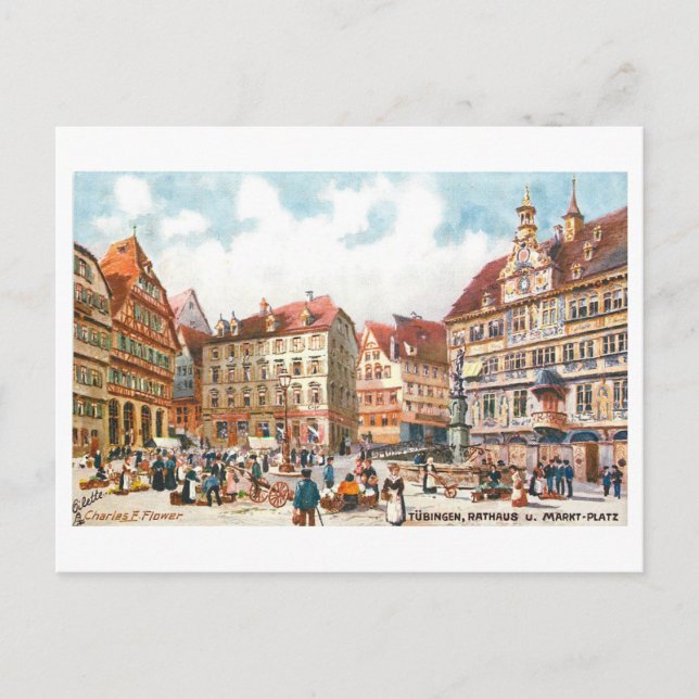 Postal Vintage Rathaus Tubingen Alemania (Anverso)