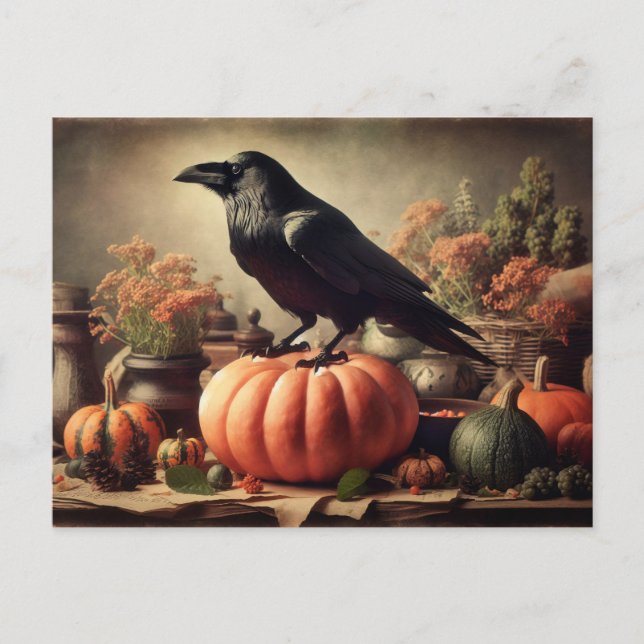 Postal Vintage Raven Photo Gothic Halloween (Anverso)