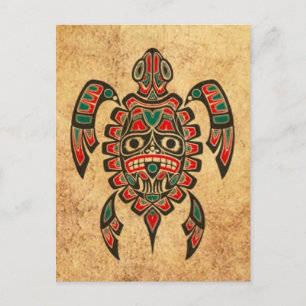 Postal Vintage Red and Green Haida Spirit Turtle