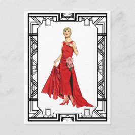 Postal Vintage Red Flapper Slinky Silk Gown Fashion
