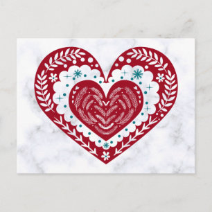 Postal Vintage Red Floral Heart Love