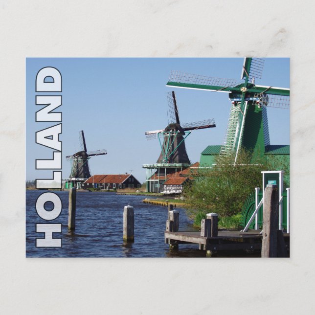 Postal Vintage Red Green Zaanse Schans Windmills Holandes (Anverso)