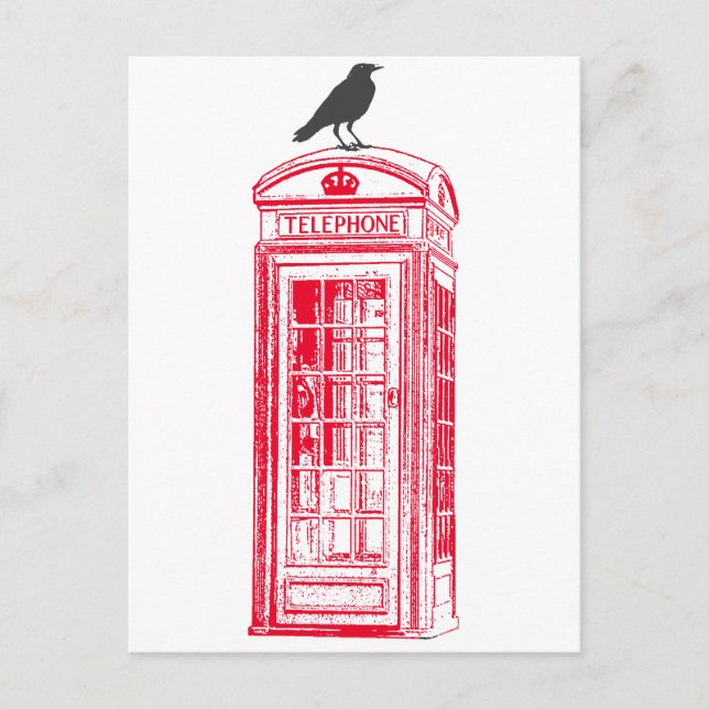 Postal Vintage Red Phone Booth & Raven (Anverso)