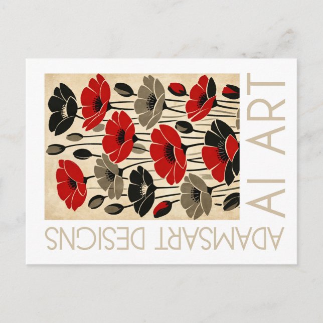 Postal Vintage Red Poppy Floral AI Art (Anverso)