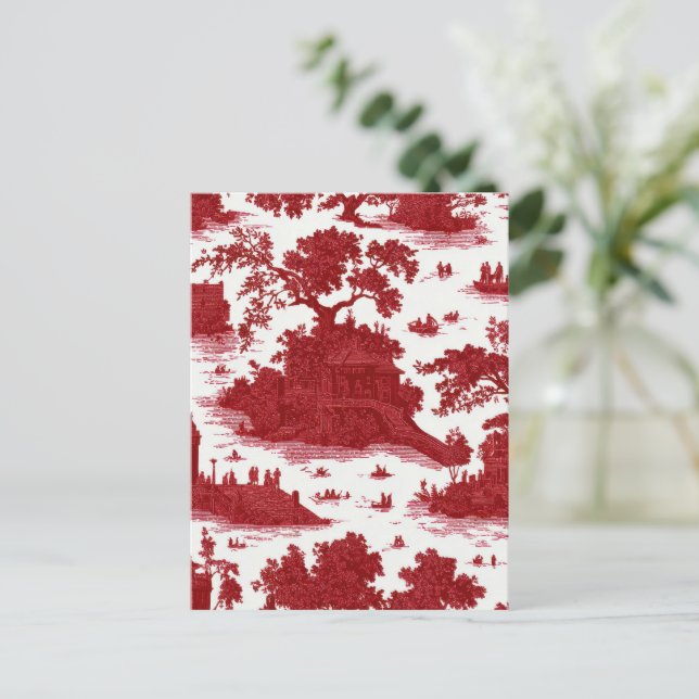 Postal Vintage Red Toile Landscape (6) (Anverso de pie)