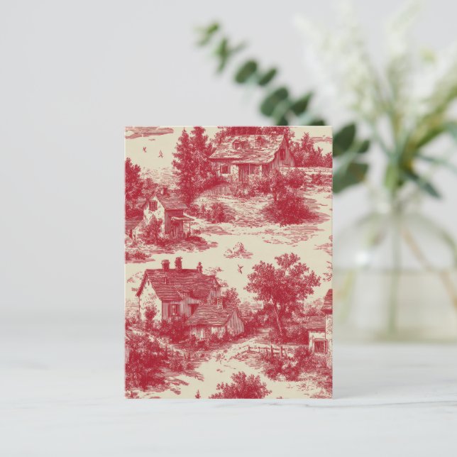 Postal Vintage Red Toile Landscape (7) (Anverso de pie)