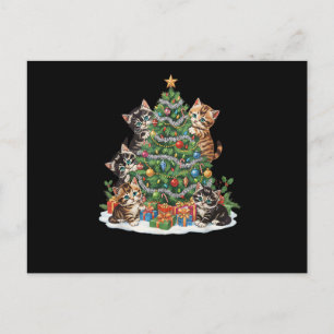 Postal Vintage Retro Años 90 Gato Árbol de Navidad Amante