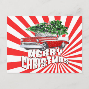 Postal Vintage Retro Classic Car Navidades