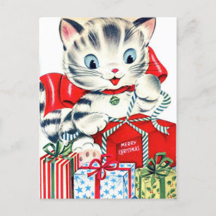 Postal Vintage Retro Kitty Holiday Card