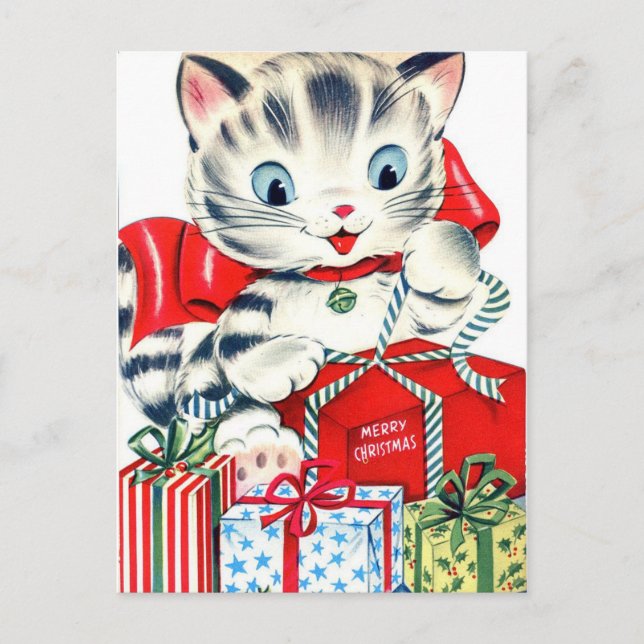 Postal Vintage Retro Kitty Holiday Card (Anverso)