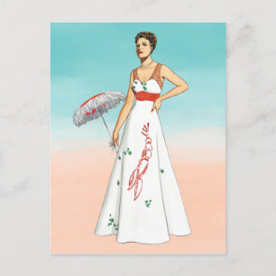 Postal Vintage Retro Lobster Vestido Arte de Moda de los