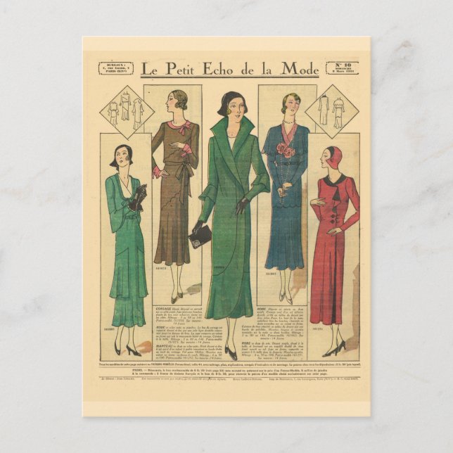Postal Vintage, retro moda francesa, Day wear 1931 (Anverso)