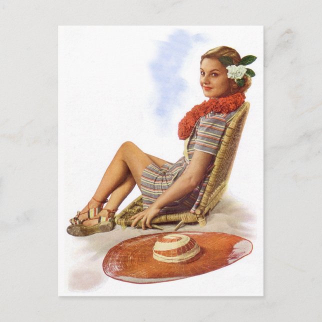 Postal Vintage Retro Mujeres Hawaii Vacaciones (Anverso)