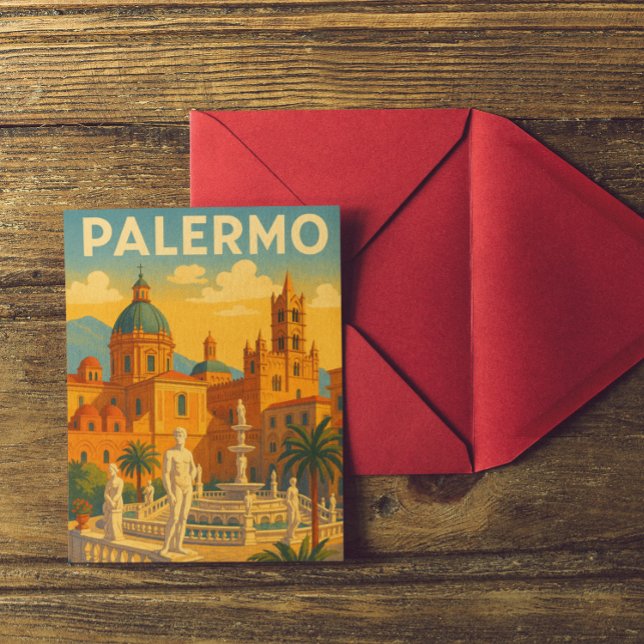 Postal Vintage Retro Palermo Sicilia Italia (Colorful palermo italy postcard)