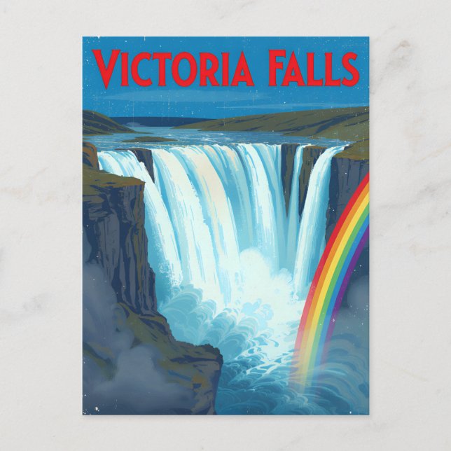 Postal Vintage Retro Victoria Falls Arcoíris Viajes (Anverso)