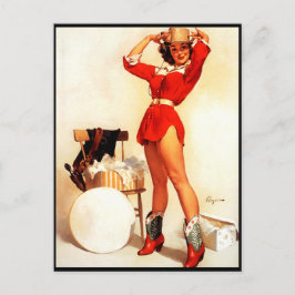 Postal Vintage Retro Western Pin UP Chica