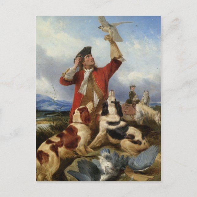 Postal Vintage Richard Ansdell Bird Perros Animal Hawking (Anverso)