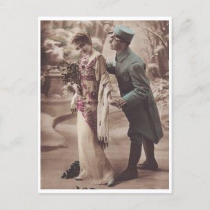Postal Vintage Romantic Couple Soldier y Lady Postcard