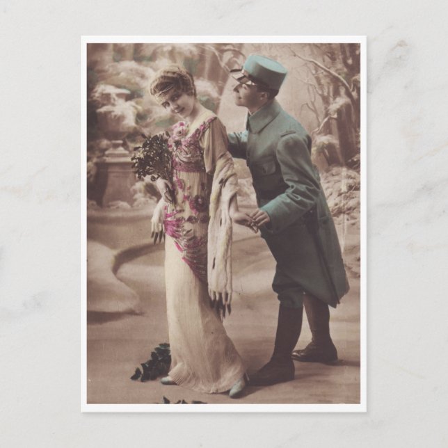 Postal Vintage Romantic Couple Soldier y Lady Postcard (Anverso)