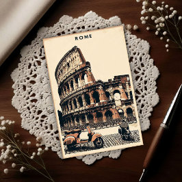 Postal Vintage Rome Vespa and Colosseum