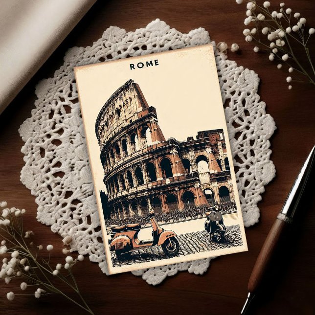 Postal Vintage Rome Vespa and Colosseum (Subido por el creador)