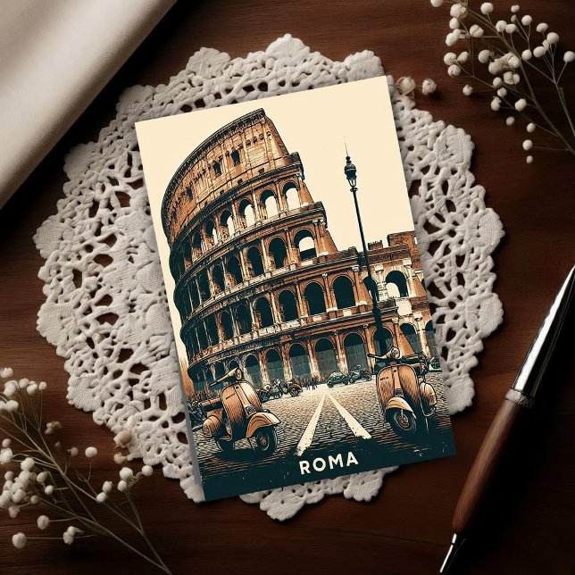 Postal Vintage Rome Vespa and Colosseum (Subido por el creador)