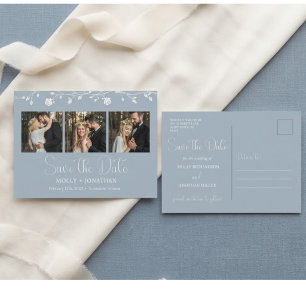 Postal Vintage Rosa Azul Polvorienta Viña Boda Guardar La