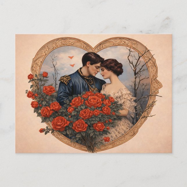 Postal Vintage Rose Romance Postcard | Antique Heart (Anverso)