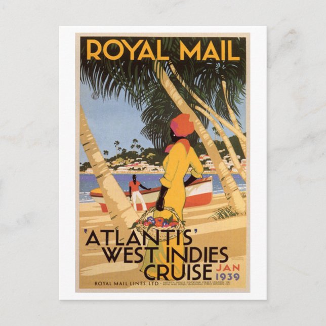 Postal Vintage Royal Main Atlantis Cruise Indies Jan (Anverso)