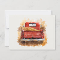 Vintage Rustic Watercolor Rojo Farm Truck con Hay