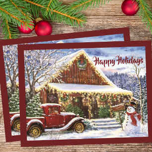 Postal Vintage Rustic Winter Navidades Country Store