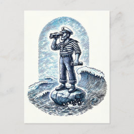 Postal Vintage Sailor de pie en la roca