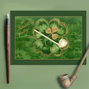 Postal Vintage saludo de San Patricio con Shamrock