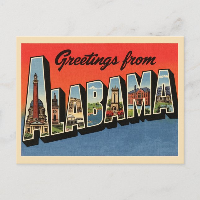Postal Vintage "Saludos desde Alabama" (Anverso)