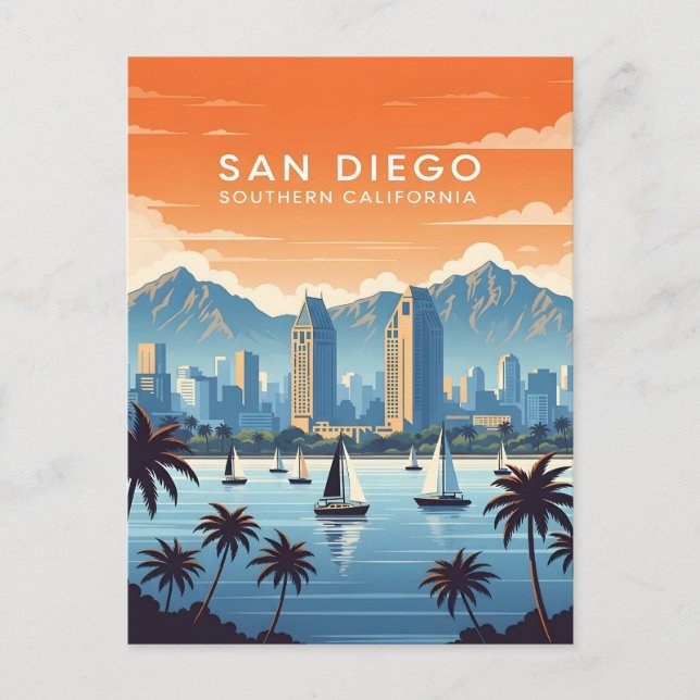 Postal Vintage San Diego con veleros (Anverso)